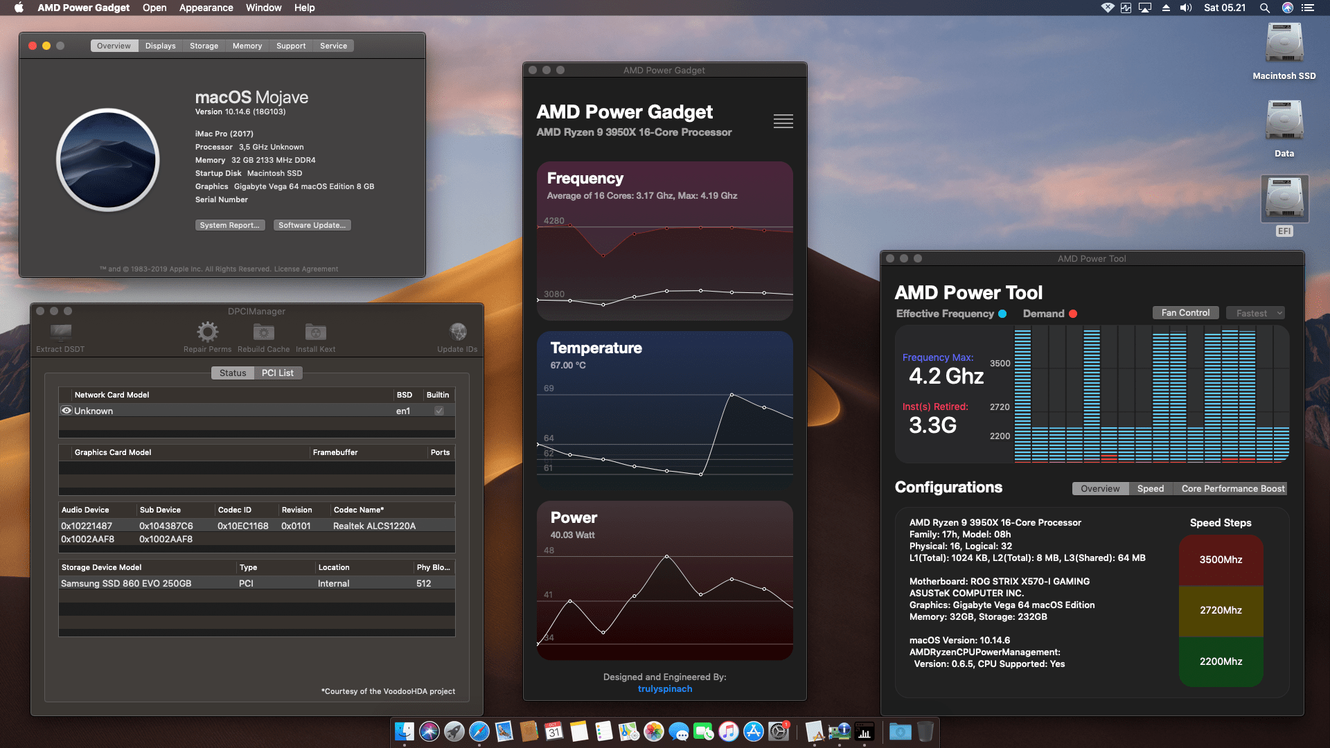 Success Hackintosh macOS Mojave 10.14.6 Build 18G103 in Asus ROG X570i Gaming + AMD Ryzen 9 3950X + Gigabyte Radeon Vega 64